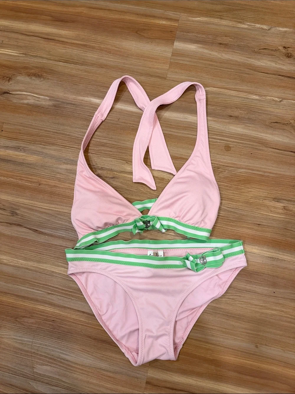 Juicy Couture Pink Bikini with Green Stripe Accents